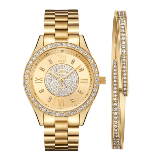 🆕 GOLD DIAMOND WATCH & BRACELET - Picture 1 of 4